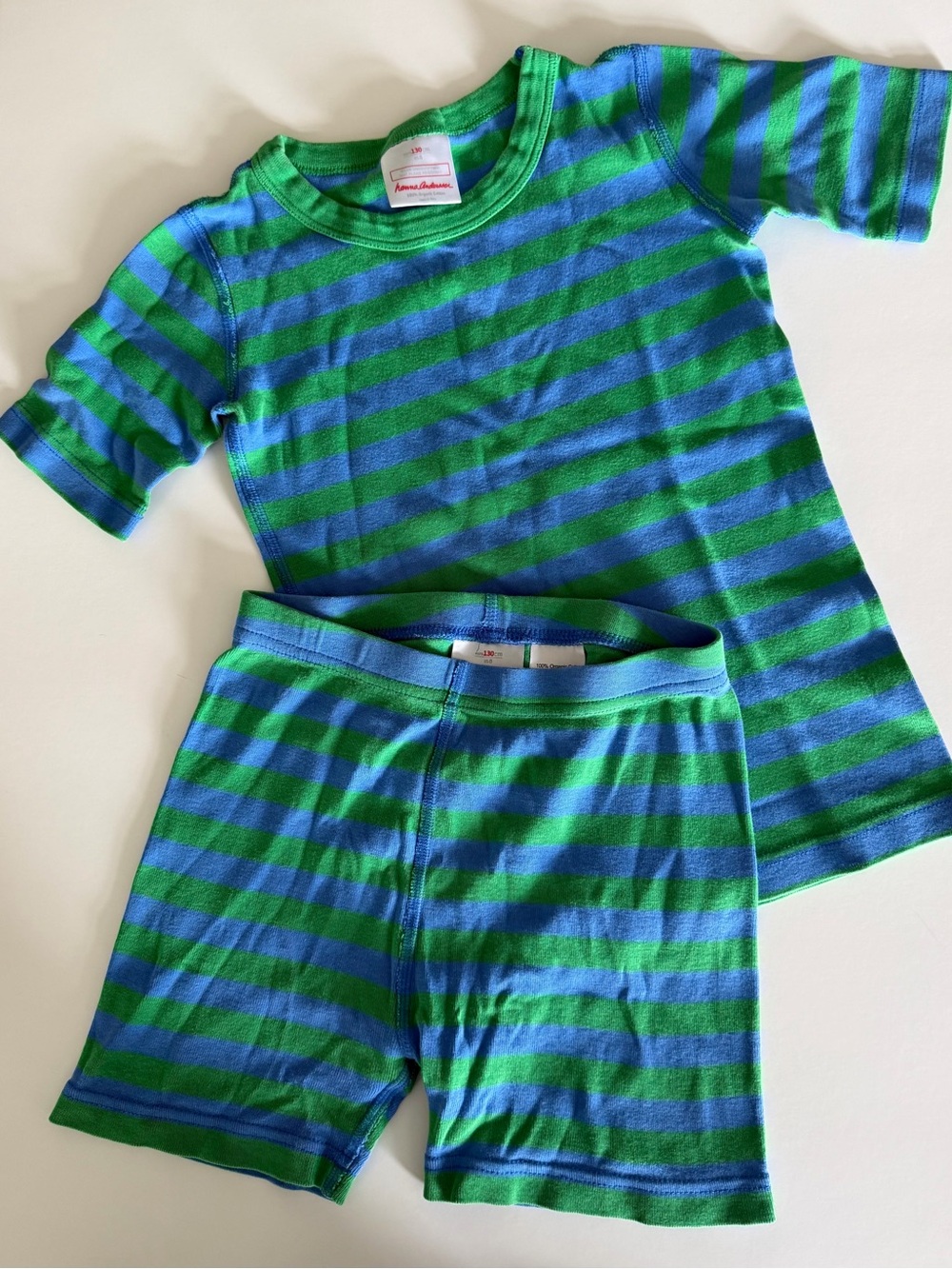 Hanna Andersson Blue & Green Striped Kids Pajama Set Size 130 cm (US 8)
